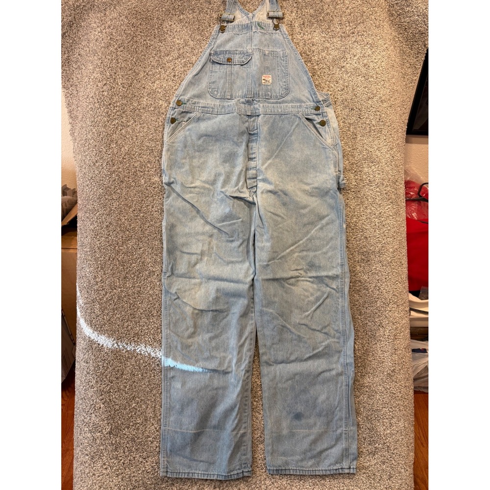 VTG Pointer Brand Overalls Mens 40x34 Light Blue Denim Bib Workwear Made USA *